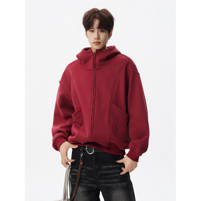 高领拉链开衫加绒衣服男款卫衣外套秋上衣加厚连帽2025新款潮流