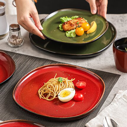 复古风陶瓷餐具家用盘子菜盘高档饭碗汤碗水果盘点心盘碗盘碗杯子