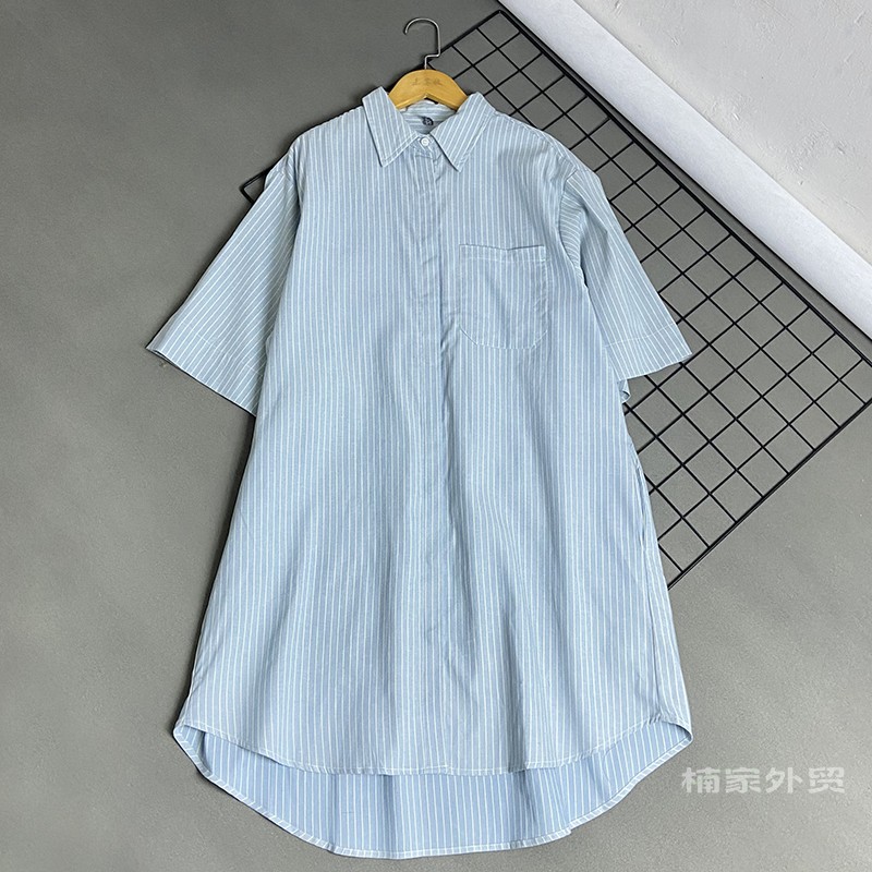 原D 实拍！全棉条纹衬衫连衣裙宽松休闲百搭中长款大码衬衣裙外套