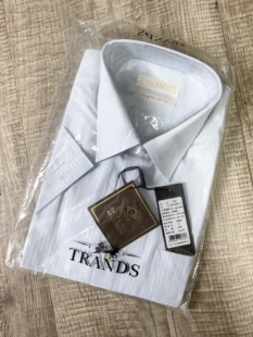43码Trands意大利DJA贝壳扣大杨创世短袖男商务衬衫淡蓝纯棉夏季