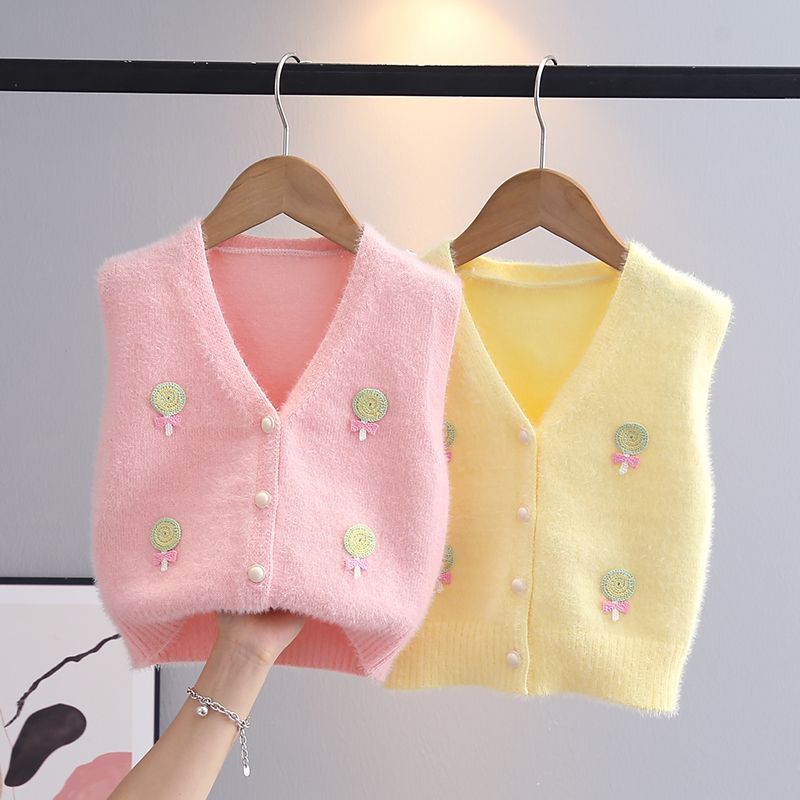 儿童针织毛衣背心女宝宝开衫坎肩