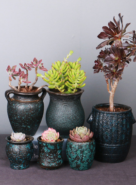 新品结晶釉大号老桩多肉花盆粗陶瓷创意个性大口径肉肉盆器包邮