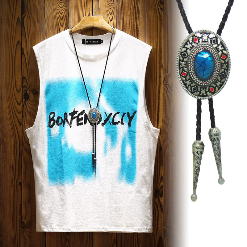 原创设计合金海蓝宝长款波洛项链男百搭配饰个性新品波洛领绳夏季