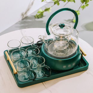 电加热煮茶器花茶壶果茶下午茶茶具 北欧轻奢玻璃水果茶壶茶杯套装
