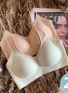 超薄凉感无痕粉底液透气内衣女小胸聚拢细肩带美背运动背心文胸夏