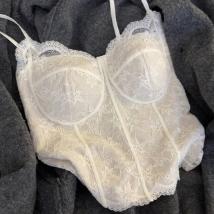 带胸垫蕾丝胸衣美背内搭小吊带背心女冬磨毛保暖纯欲辣妹打底上衣