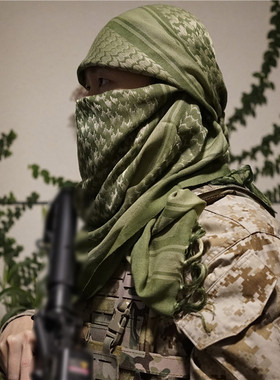 外贸出口阿拉伯方巾绿色沙色战术围巾纯棉披肩户外军迷防风沙面罩