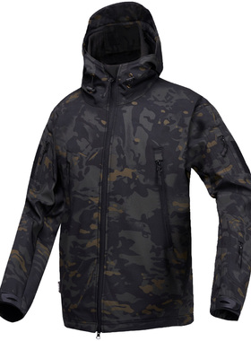 MCBK 黑色CP多地形暗夜伪装冲锋衣 鲨鱼软壳黑MC防寒保暖战术风衣