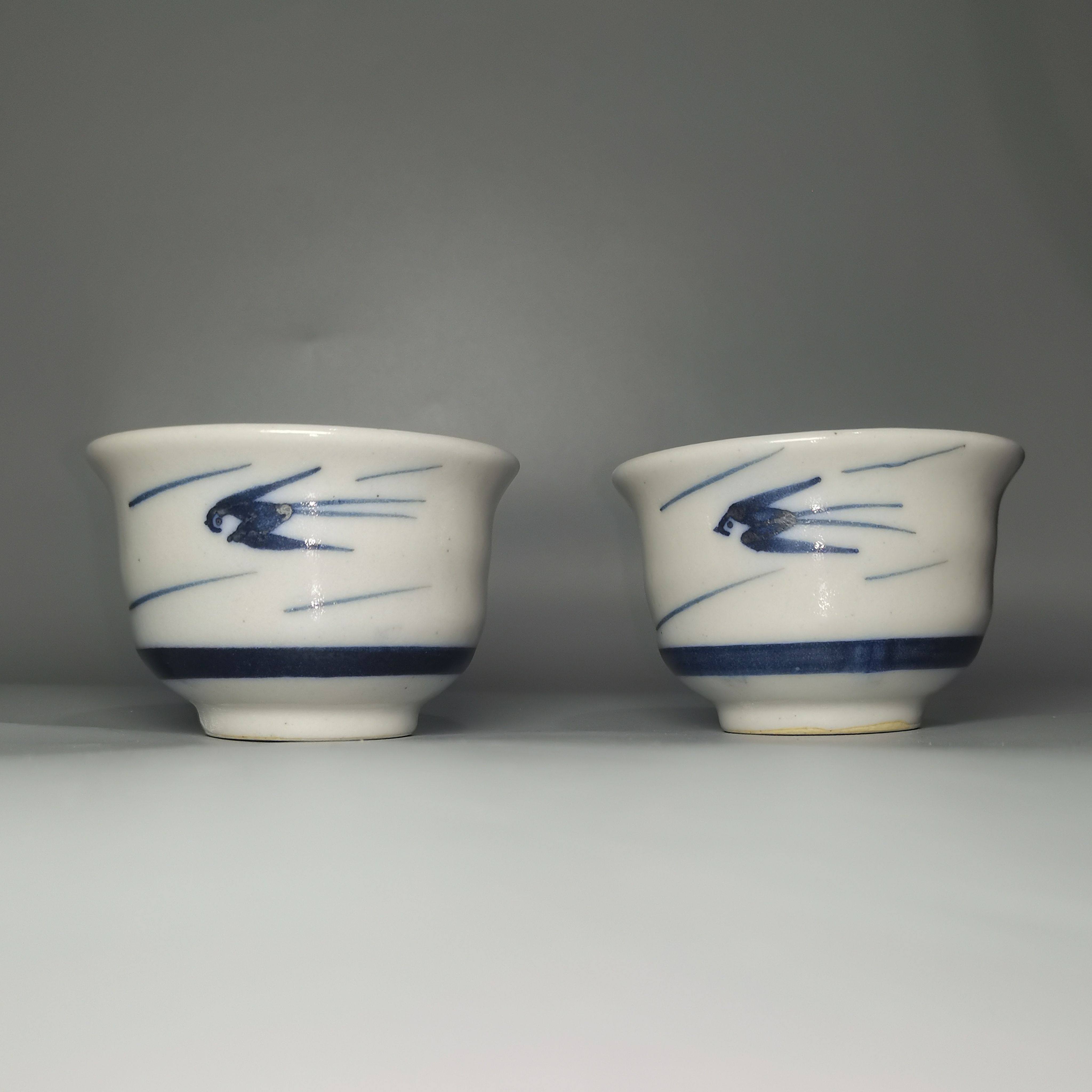 日本进口粗陶柴烧主人杯青花手绘茶杯梦乐窑汤吞杯酒杯赤津烧中古