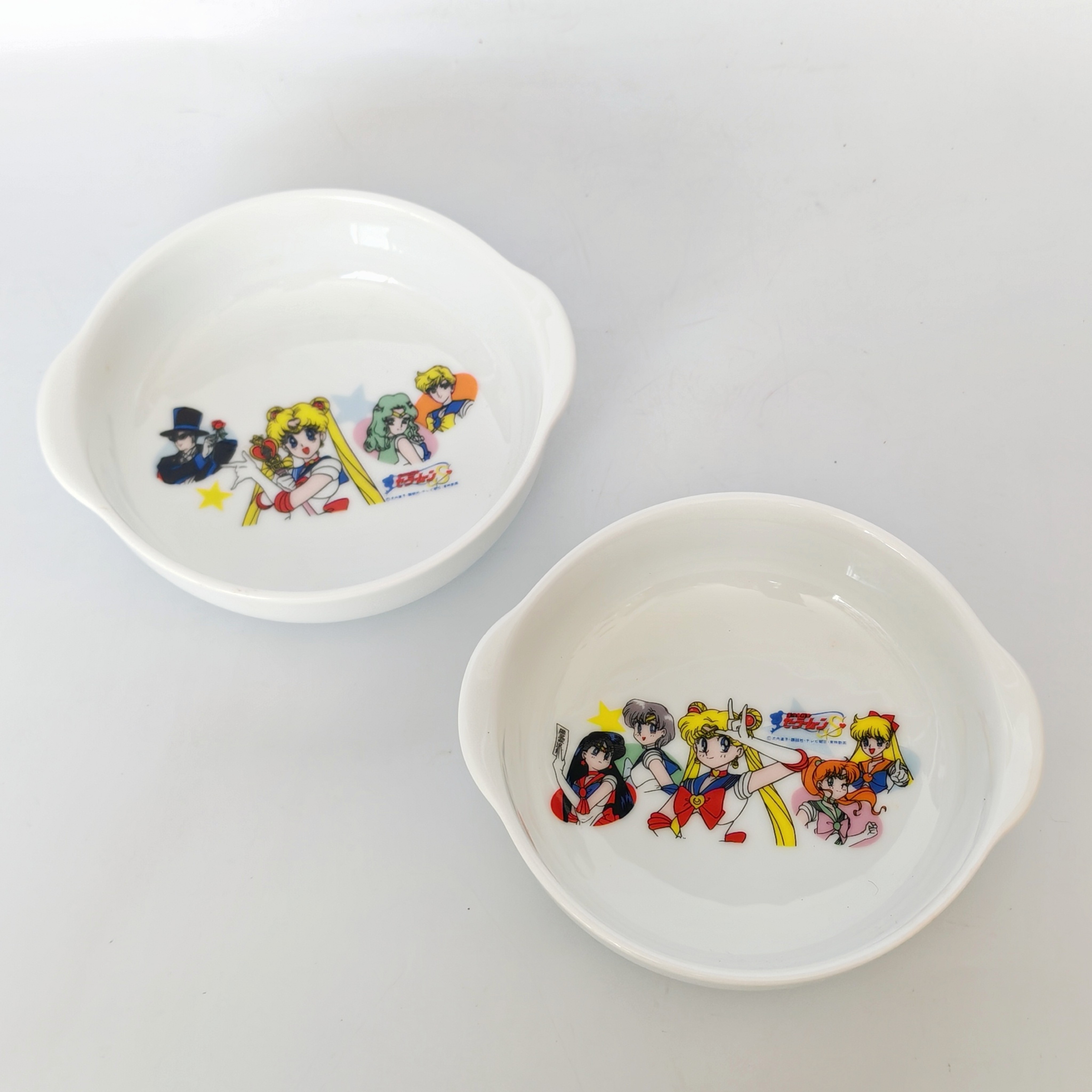 日本中古卡通双耳碗美少女战士儿童小碗复古昭和印花陶瓷餐具小碗