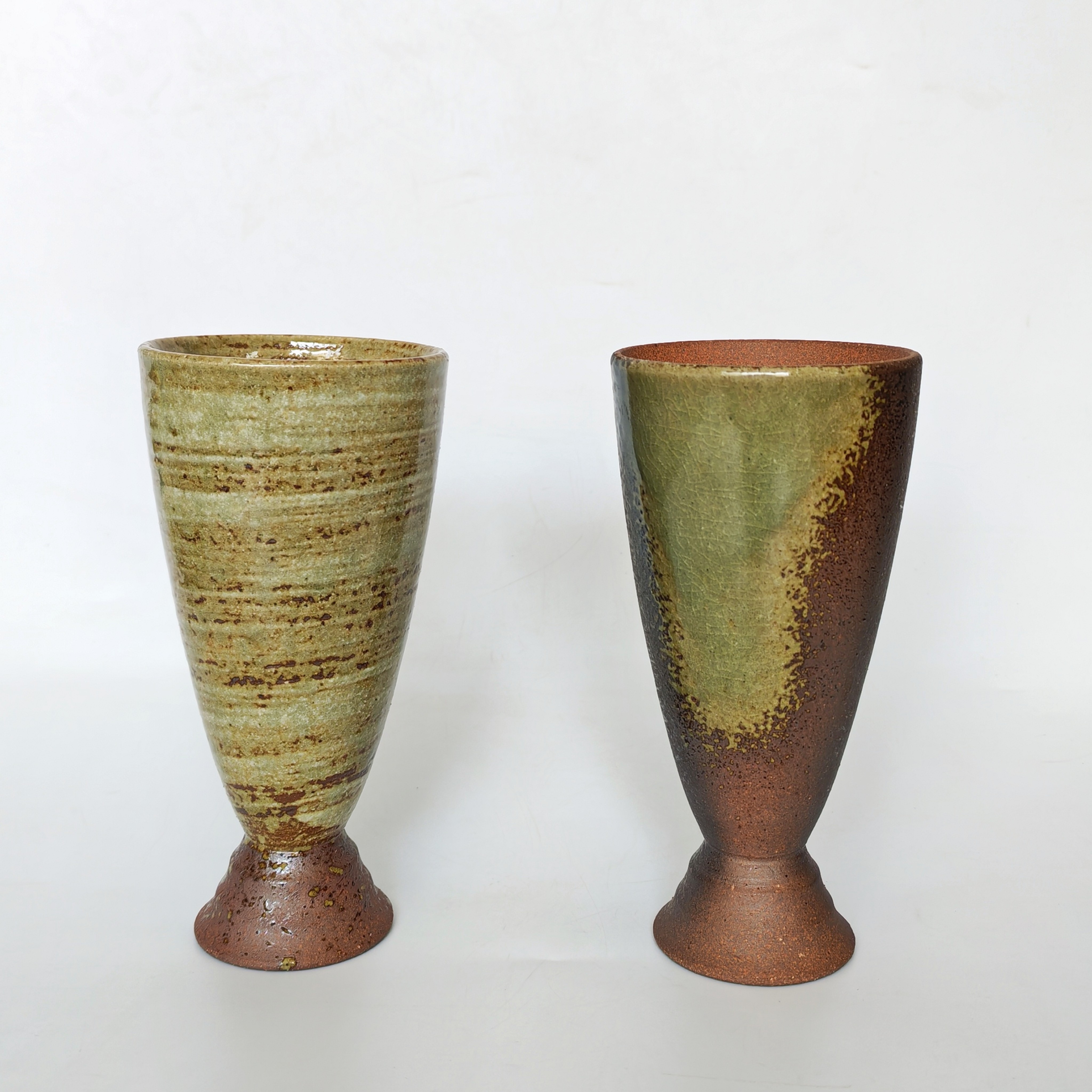 日本中古手作茶杯粗陶高足柴烧麦酒杯啤酒果汁杯复古日式侘寂冰裂