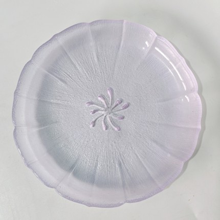 日本中古琉璃盘子淡紫花朵浮雕甜品碟橘吉壶承点心茶盘料理刺身盘