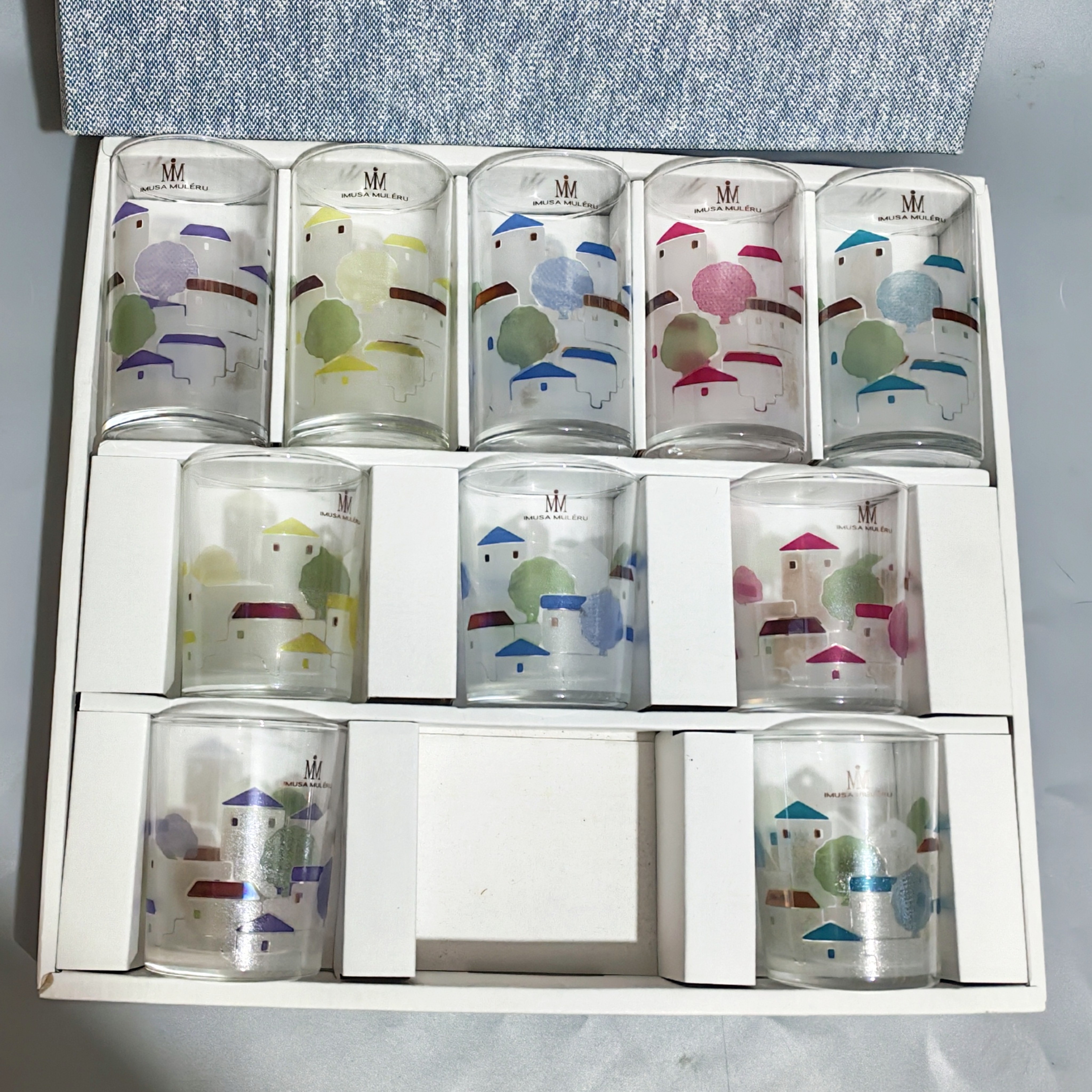 日本中古印花玻璃杯[买一送一]小房子汽水啤酒牛奶杯昭和硝子水杯