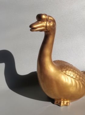 日本九谷烧陶秀作鸭子摆件手工陶制摆件茶宠镀金鸭子手工制作陶器