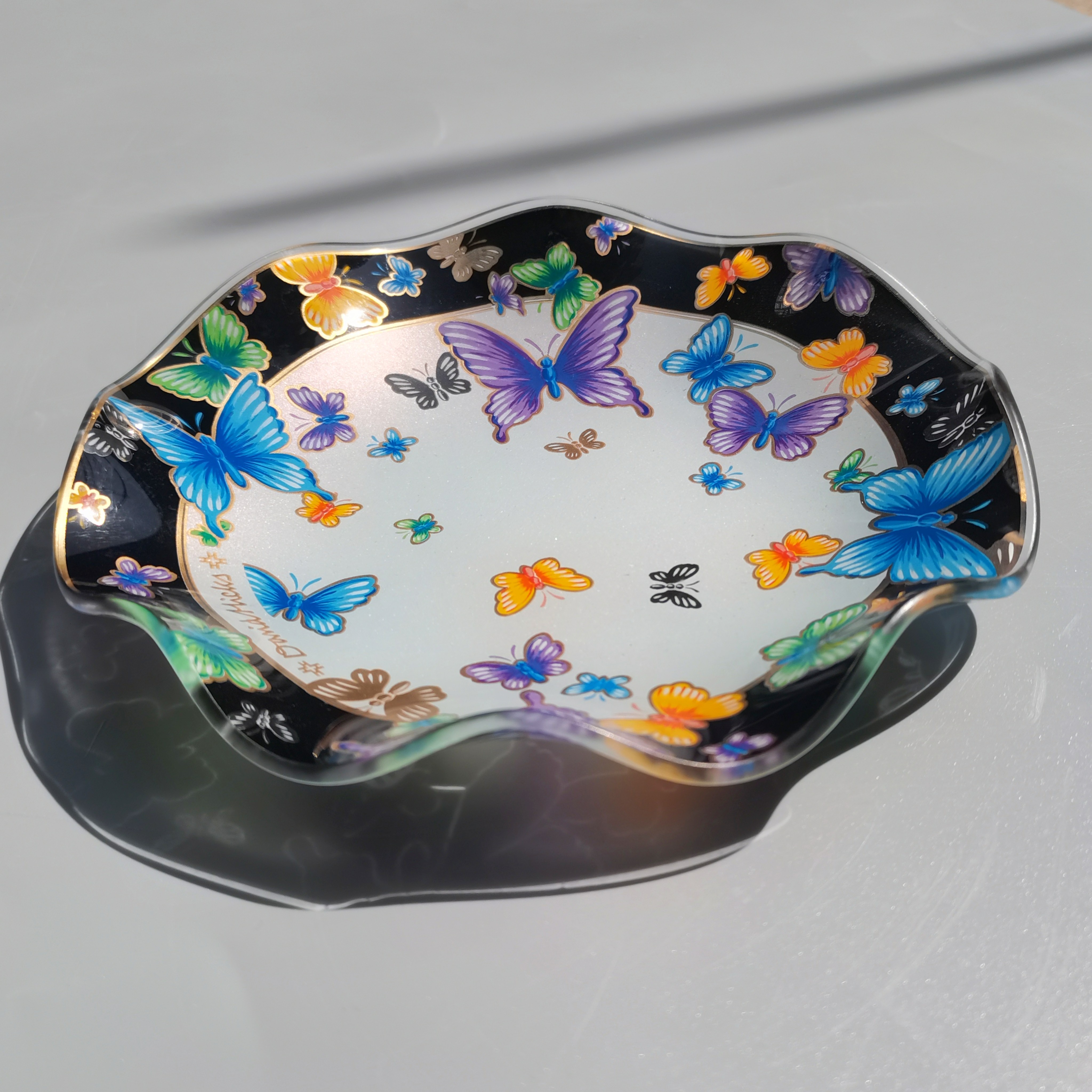 欧式蝴蝶金彩甜品盘玻璃盘子复古点心茶盘日本中古全新餐具