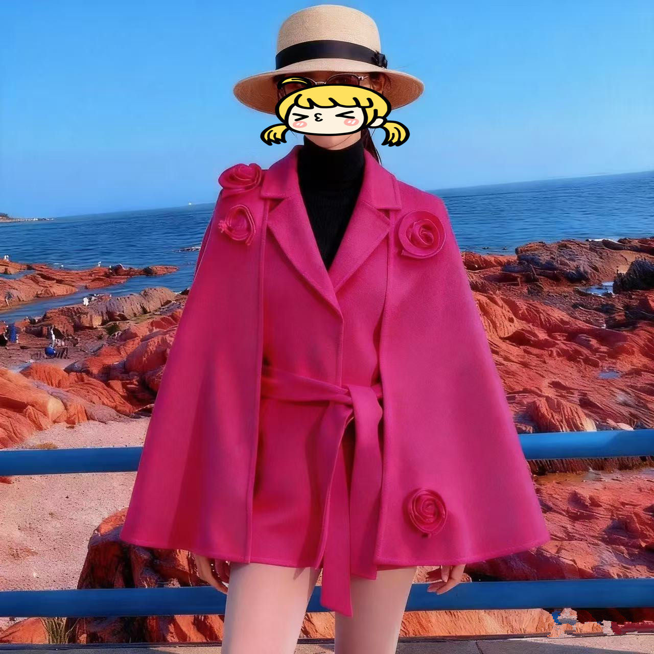 轻奢立体花收腰斗篷毛呢外套女秋冬中长款系带大衣,女装/女士精品,毛呢外套,淘宝优惠券,粉丝福利购,淘宝优惠卷