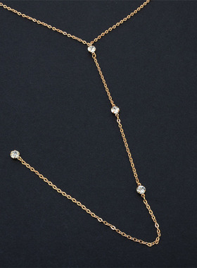 简约镶钻露背后背链项链时尚身体链性感女士后背链back necklace
