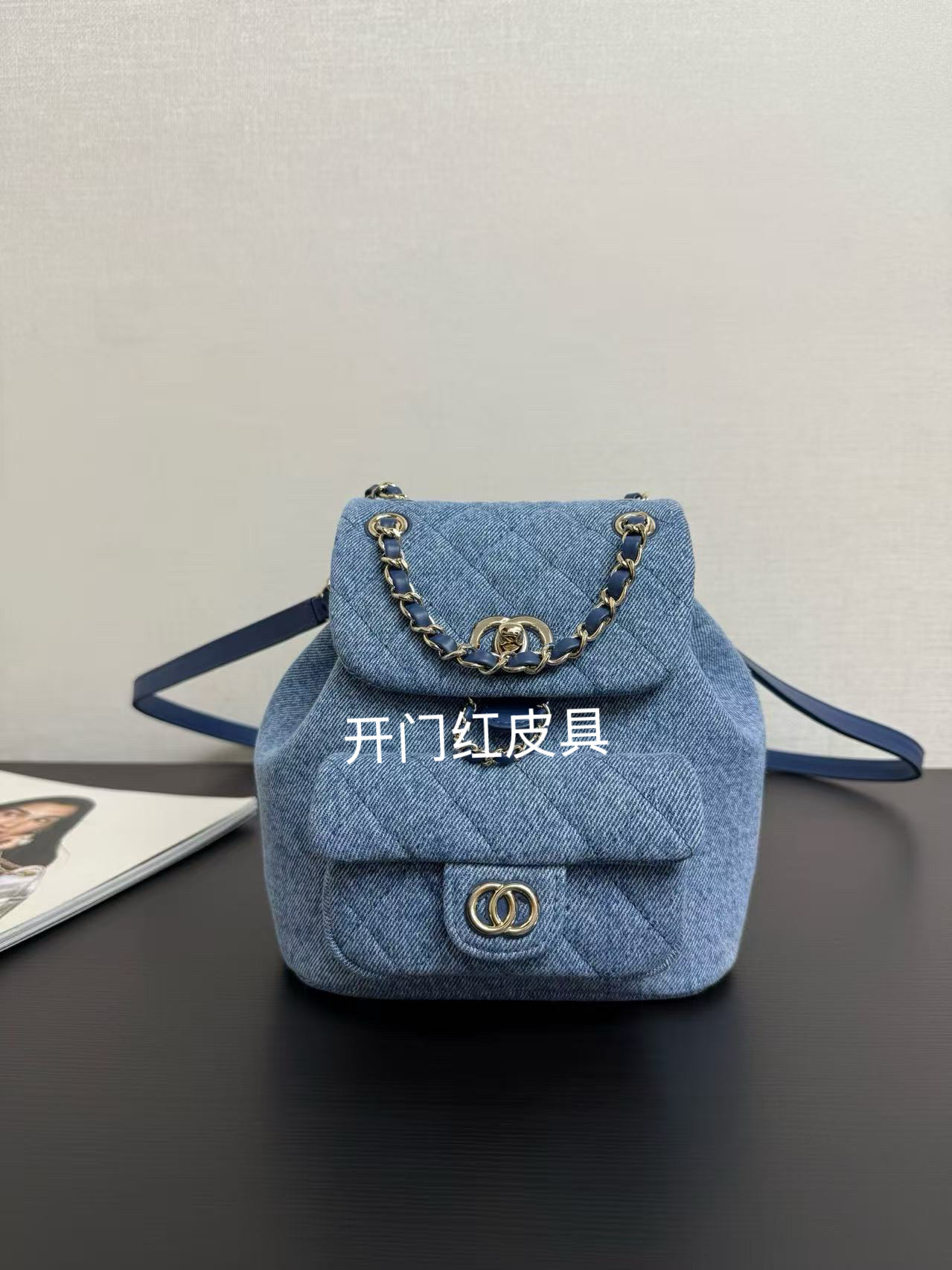 25C新款小香风牛仔双肩包链条包菱格背书包迷你时尚百搭手提女包