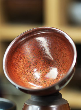 正宗建阳建盏龙窑柴烧主人茶杯手工大号陶瓷茶具原矿铁胎可养茶盏