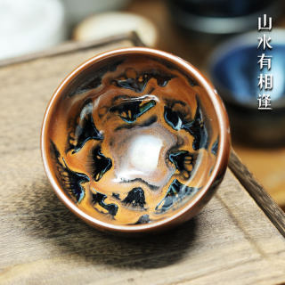 琢石建盏主人茶杯手工复古高端大号陶瓷茶具原矿窑变山水天目茶盏