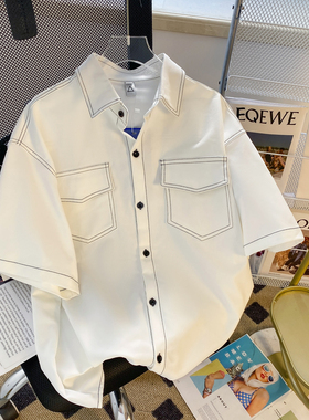 夏款日系痞帅短袖衬衫男夏季潮流设计感上衣韩版宽松休闲袖0305d