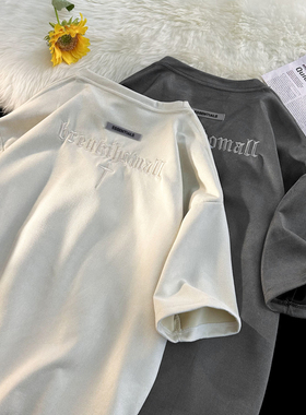 夏款短袖t恤男子刺绣新潮品牌宽松上衣夏季英俊高街夫妇袖t0305d