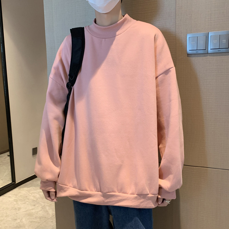 가을 겨울 남성용 솔리드 컬러 터틀넥 스웨트 셔츠 도톰한 벨벳 활용도 높은 캐주얼 탑 트렌디한 브랜드 인 루즈한 커플 코트