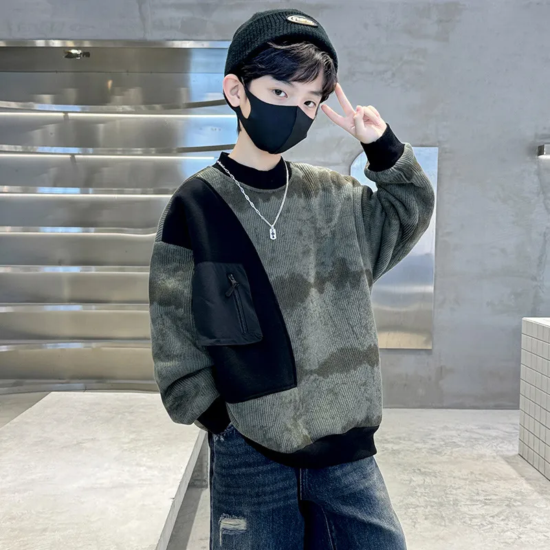 儿童装男童一体加绒卫衣秋冬款2025新款大童冬季加厚男孩保暖上衣