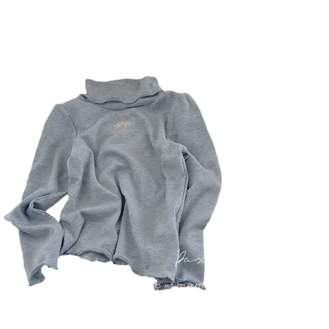 打底衫儿童秋季蝴蝶结新款大小卷24柔然女童花边纯色上衣木耳边