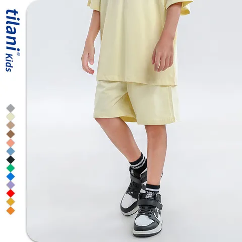220G夏纯色TILANI短裤女童欧美宽松中大童装SS男纯色23年潮牌