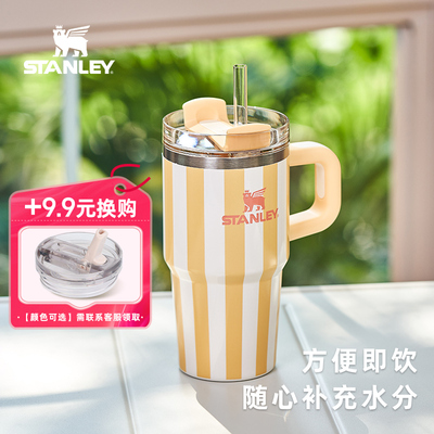 STANLEY吸管杯保温杯条纹水杯子20oz车载不锈钢大容量小巨无霸杯