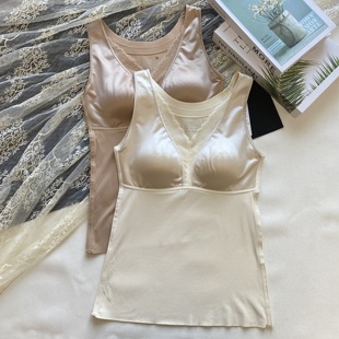 秋冬轻奢缎面拼接蕾丝发热保暖背心女自带胸垫百搭显瘦抗菌暖肤衣