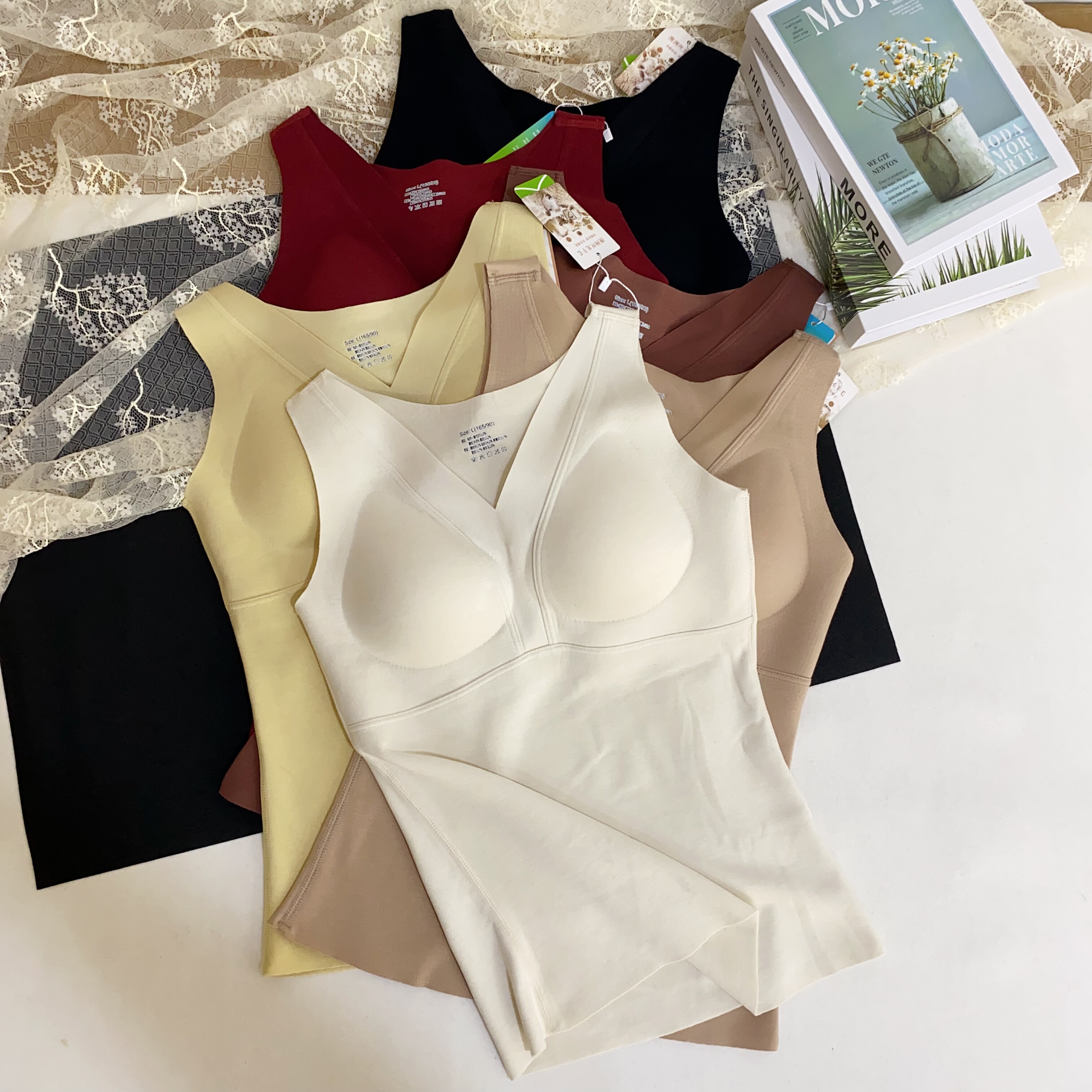 秋冬莱赛尔绵羊毛V领双面磨毛保暖背心女聚拢显瘦打底上衣暖绒衣