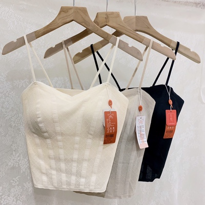 古妃34067裸感美背内衣女内搭外穿吊带半固定杯裹胸露脐网红背心