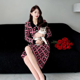 针织连衣裙女季 A字打底毛衣裙 洋气遮肚子显瘦收腰长袖