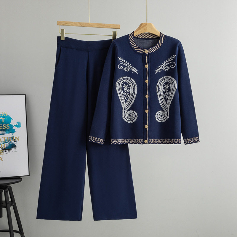 泽yp慵懒风百搭毛衣套装女2026春秋开衫显瘦高腰针织阔腿裤两件套