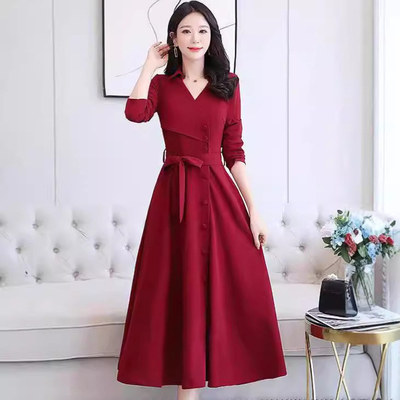 通勤风A字裙泽yp长袖连衣裙女