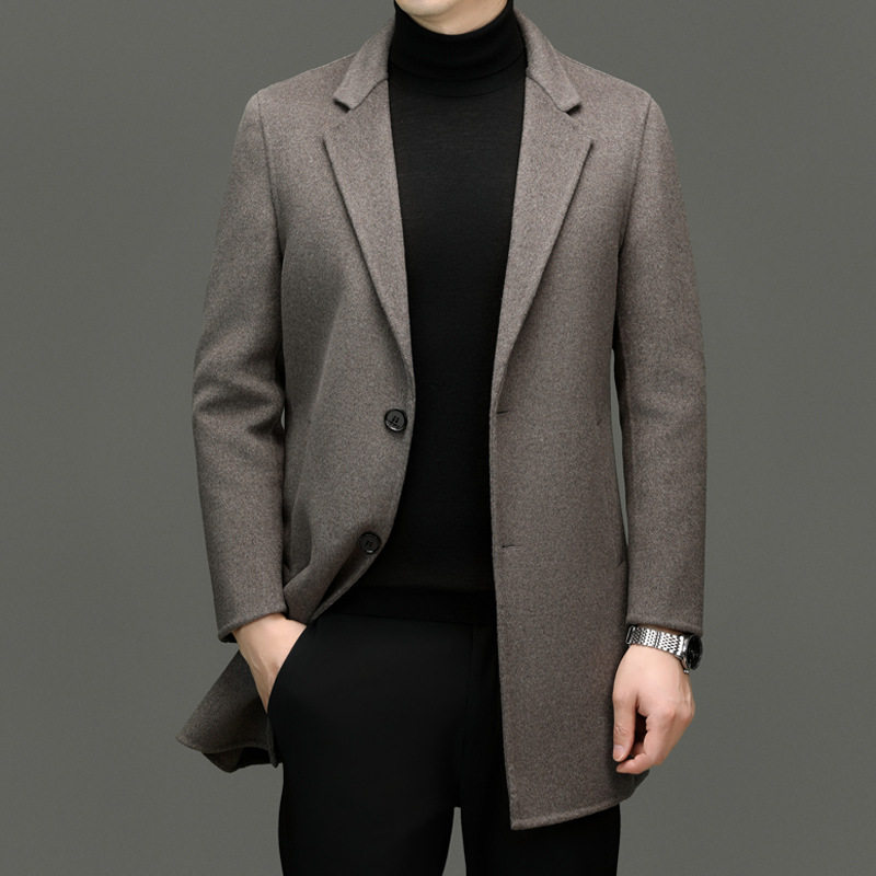 泽yp中青年男士双面尼羊毛大衣时尚休闲中长款西装领毛呢外套男风