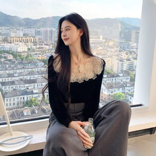 泽yp现货法式复古赫本风绝美巨好看上衣气质高级感黑色丝绒衬衫女