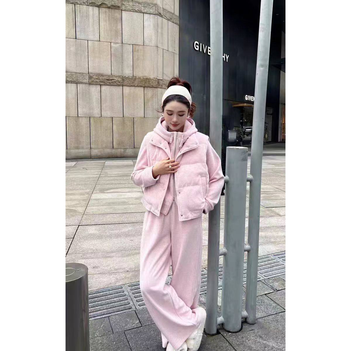 时尚运动套装女2025秋冬韩版休闲潮牌加绒加厚卫衣马甲三件套