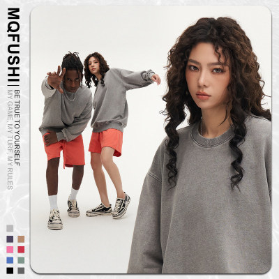 泽yp425g水洗做旧灰色圆领卫衣男