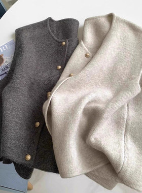 泽yp老钱风叠穿针织马甲背心2025秋装女秋冬坎肩宽松开衫外搭毛衣