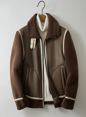2023新款皮毛一体机车服外套韩版保暖拼接男士夹克F525*P265控399
