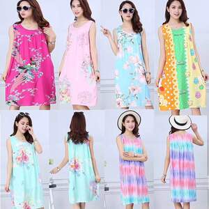 泽优品中老年睡裙女夏纯棉宽松大码棉绸妈妈家居服简约休闲连衣裙