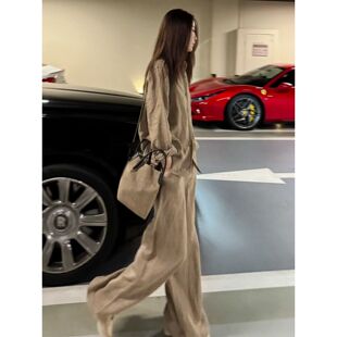 老钱风亚麻衬衫套装女夏季宽松时尚棉麻衣长裤两件套