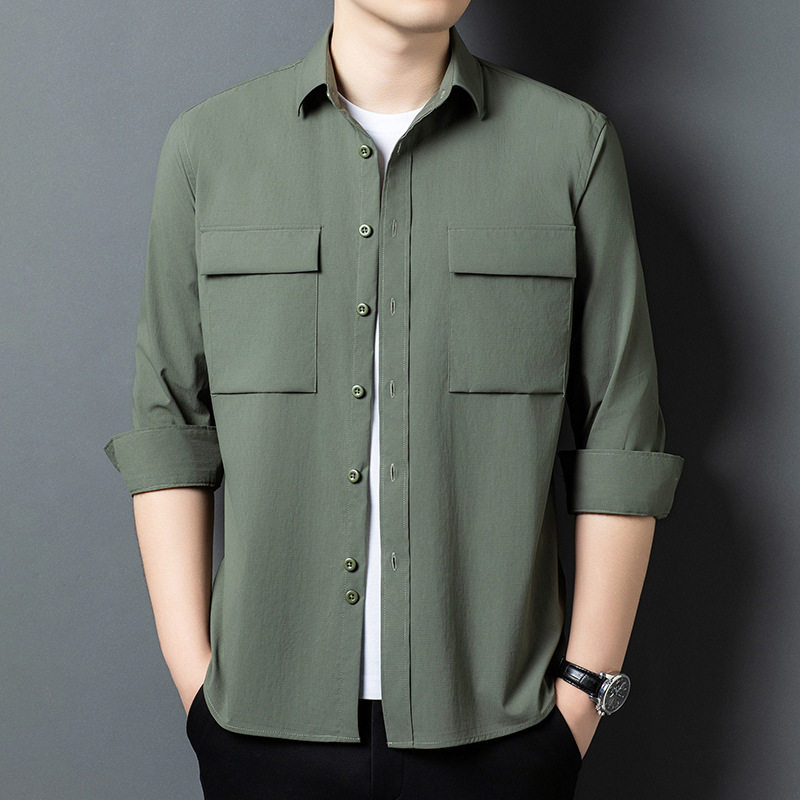 泽yp男士长袖衬衫秋季时尚工装上衣宽松户外休闲衬衣外套薄款AJ-