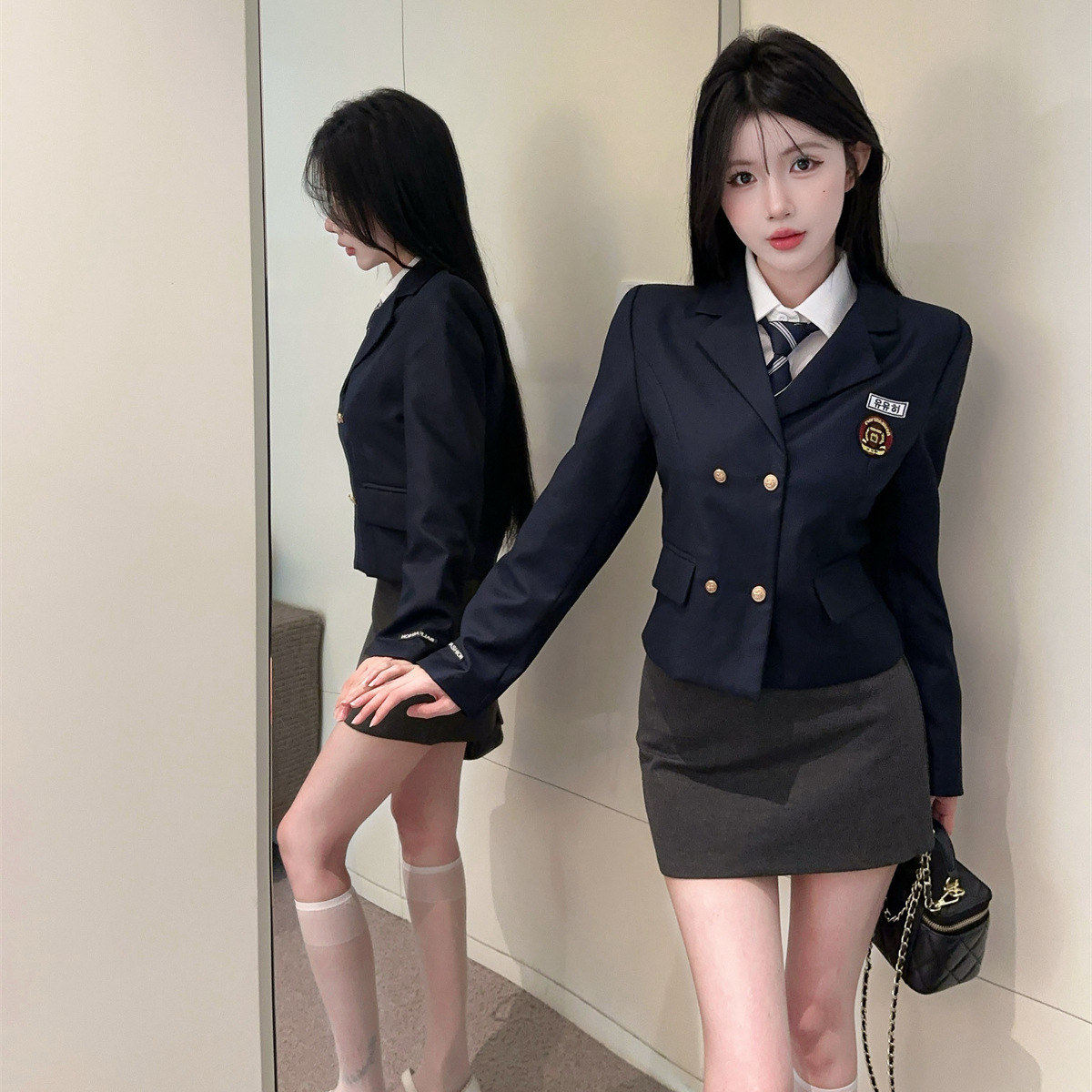 泽yp学院风套装jk制服西装外套衬衫包臀半身裙韩剧穿搭三件套秋冬