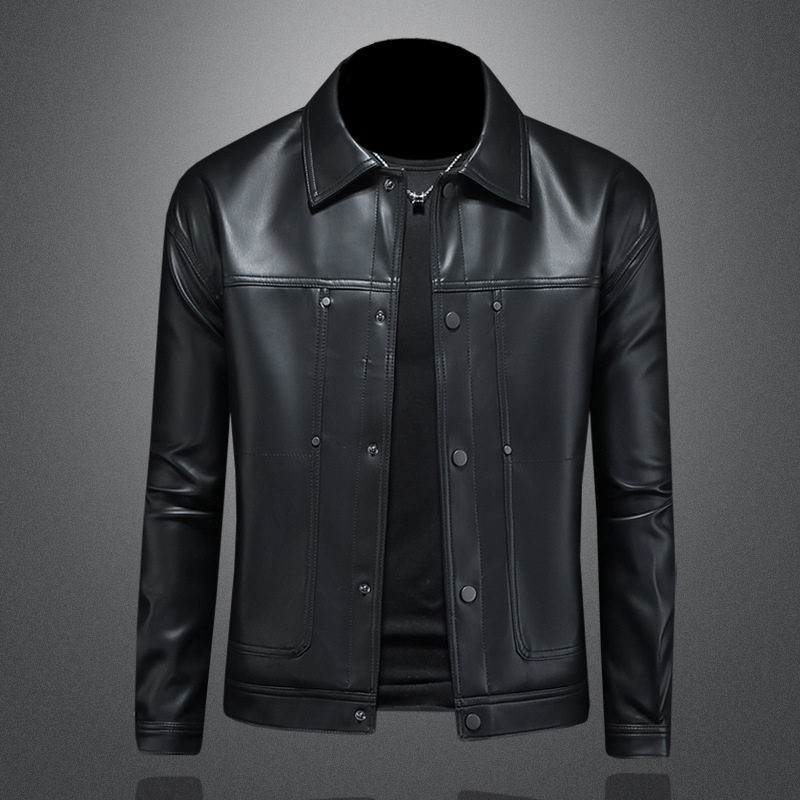 2025年秋冬新款男士翻领机车皮外套修身潮男货号9107 P185镂空图