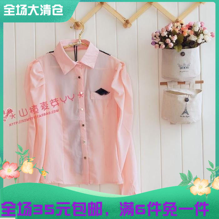 特卖早秋时尚欧美风性感OL薄款修身蕾丝雪纺露背翻领长袖衬衫Tt恤