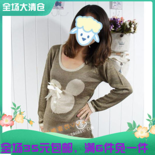 2023新春清新甜美印花圆领长袖套头宽松型欧美卡通女式卡其色T恤